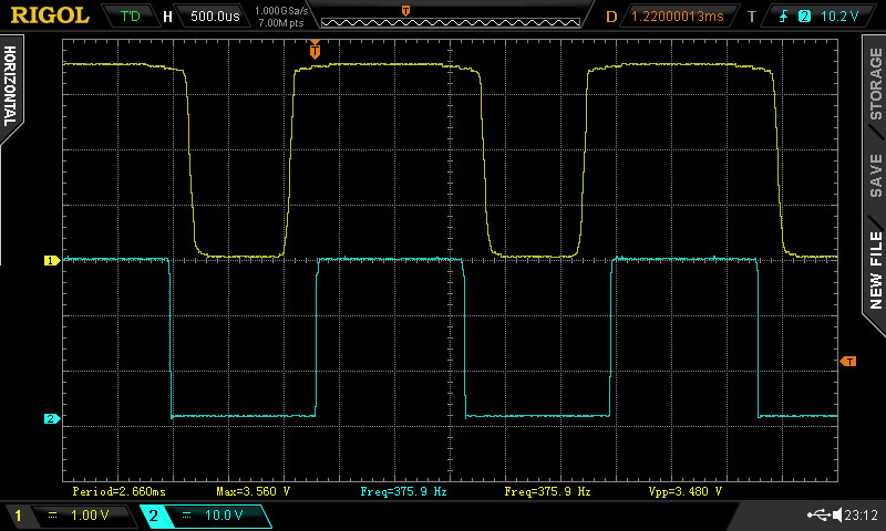 Oscillogram of the photodetector response with a shunt reistor of 20k
